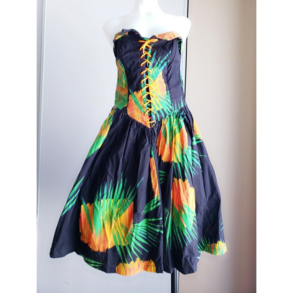 Vintage Clues Collections strapless tropical dress